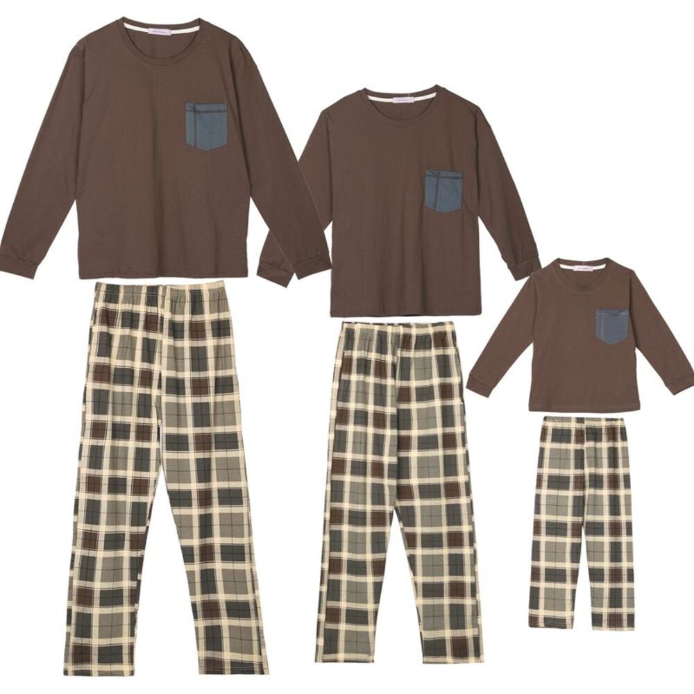 Kids' Sleepwear Long Sleeve with Pants Plaid Pajama Sets Brown